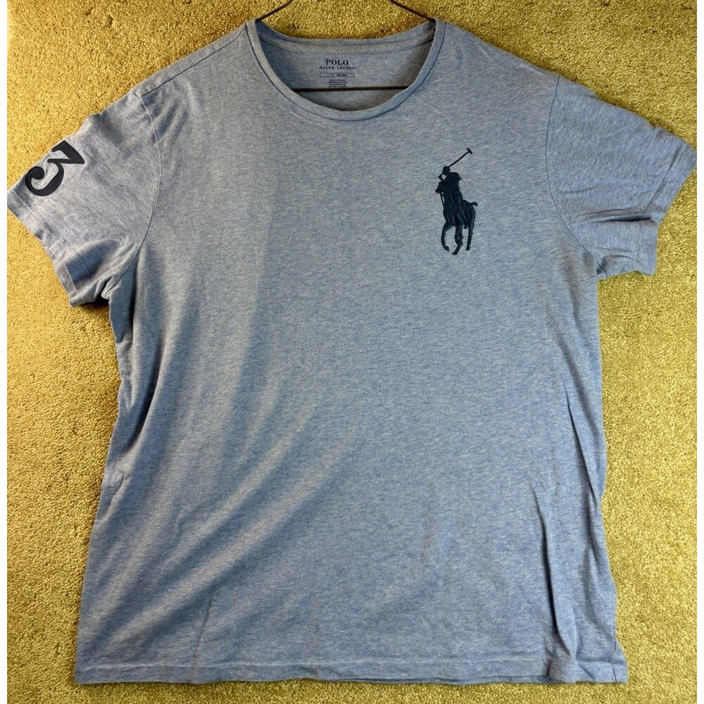 Polo Ralph Lauren T-Shirt Mens L Large Blue Big Pony Logo Short Sleeve Cotton